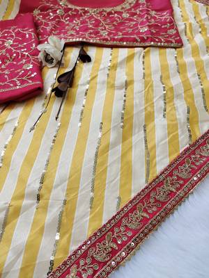 yellow vichitra silk blend leheriya saree 3