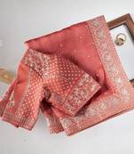 peach organza silk blend saree