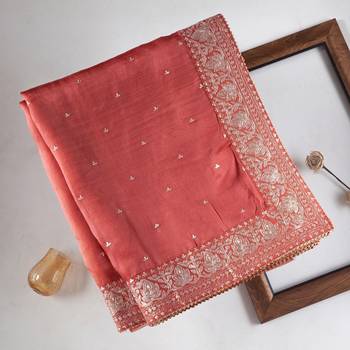 peach organza silk blend saree 2
