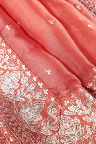 peach organza silk blend saree
