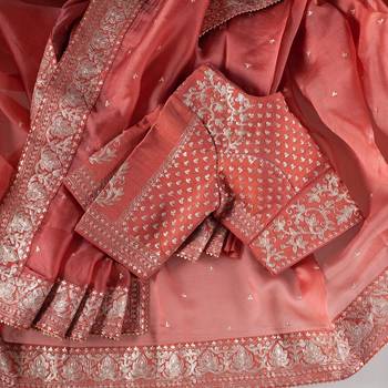 peach organza silk blend saree 4