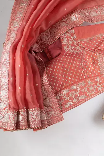 peach organza silk blend saree