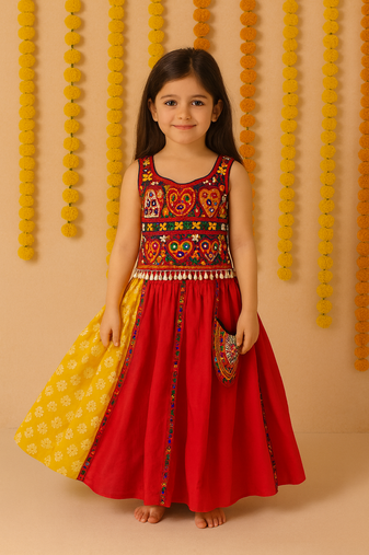 Navratri red rayon lehenga set for girls