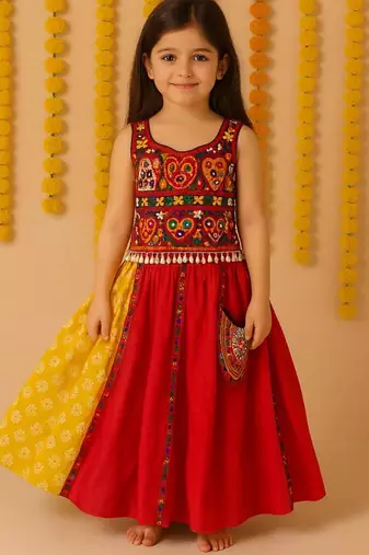 Navratri red rayon lehenga set for girls