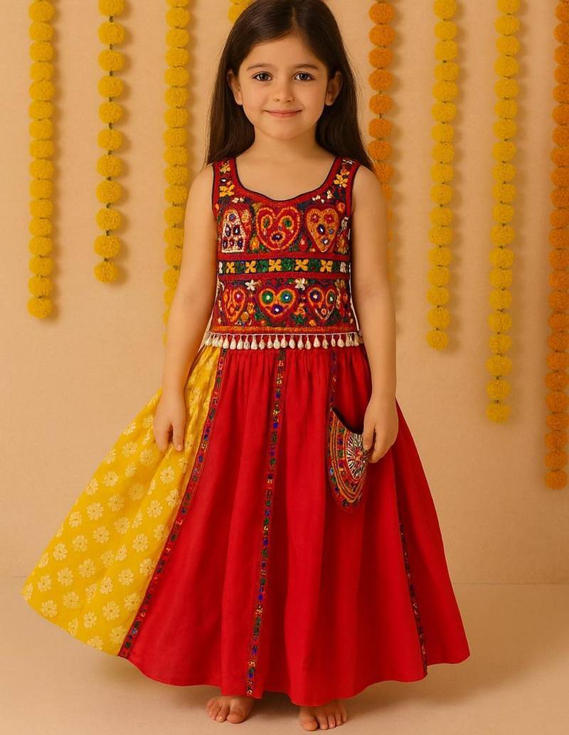Navratri red rayon lehenga set for girls