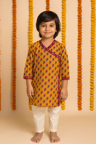 Navratri mustard cotton kurta set for boys