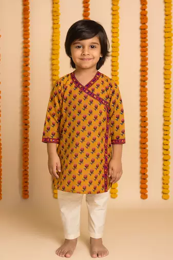 Navratri mustard cotton kurta set for boys
