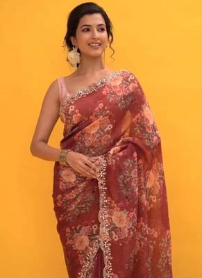 maroon faux georgette party wear saree 2