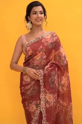 maroon faux georgette party wear saree