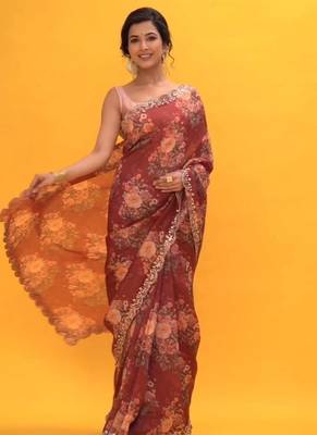 maroon faux georgette party wear saree 1
