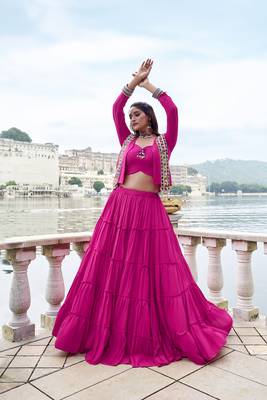 pink Rayon Chaniya Choli with Mirror Gamthi Work & Lace work 3