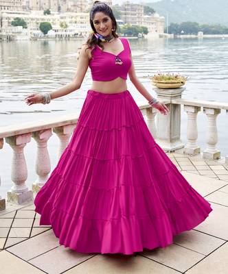 pink Rayon Chaniya Choli with Mirror Gamthi Work & Lace work 5