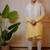 White to yellow handwork kurta with stole