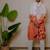 White to rust handwork kurta with stole