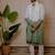 White to olive handwork kurta with stole