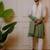 White to olive handwork kurta with stole
