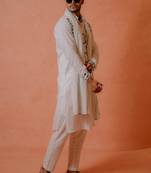 Teal mirror work kurta with teal shibori stole