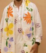 White mirror work kurta with handpaint stole
