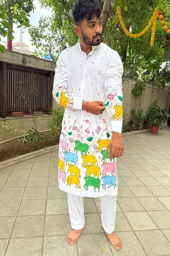 Pichwai multi cow handpaint kurta