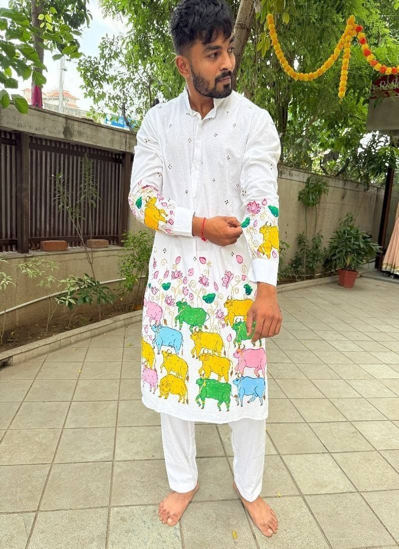 Pichwai multi cow handpaint kurta
