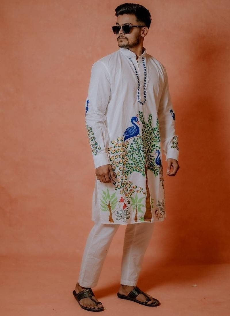 Peacock handpaint kurta