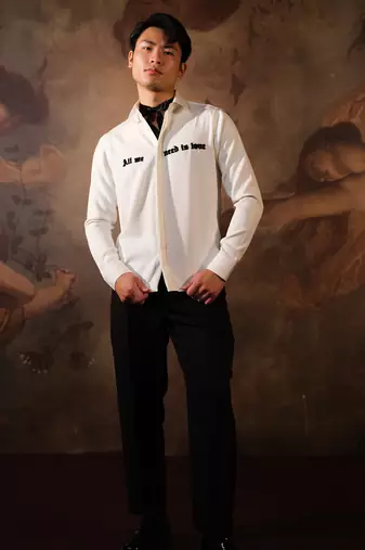 White embroidered crepe shirt