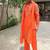 Solid orange fish handwork kurta with stole