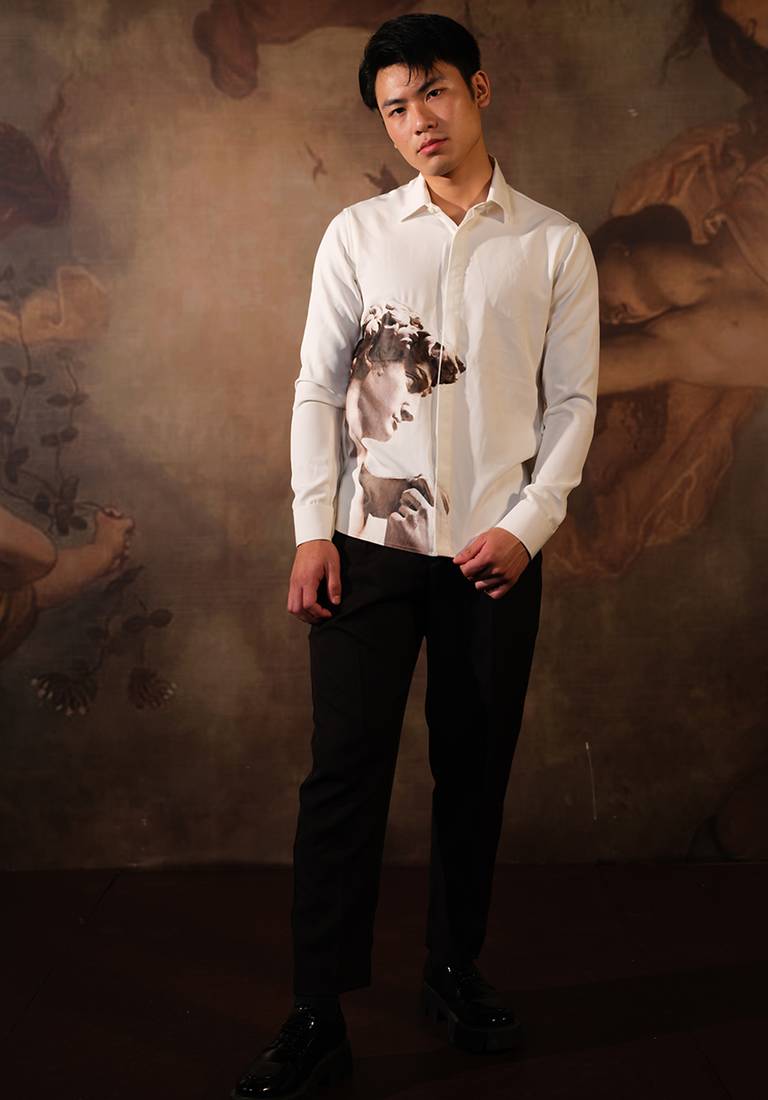 White printed crepe shirt