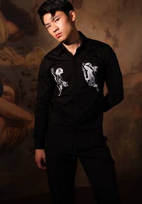 Black printed crepe shirt 1