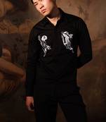 Black printed crepe shirt