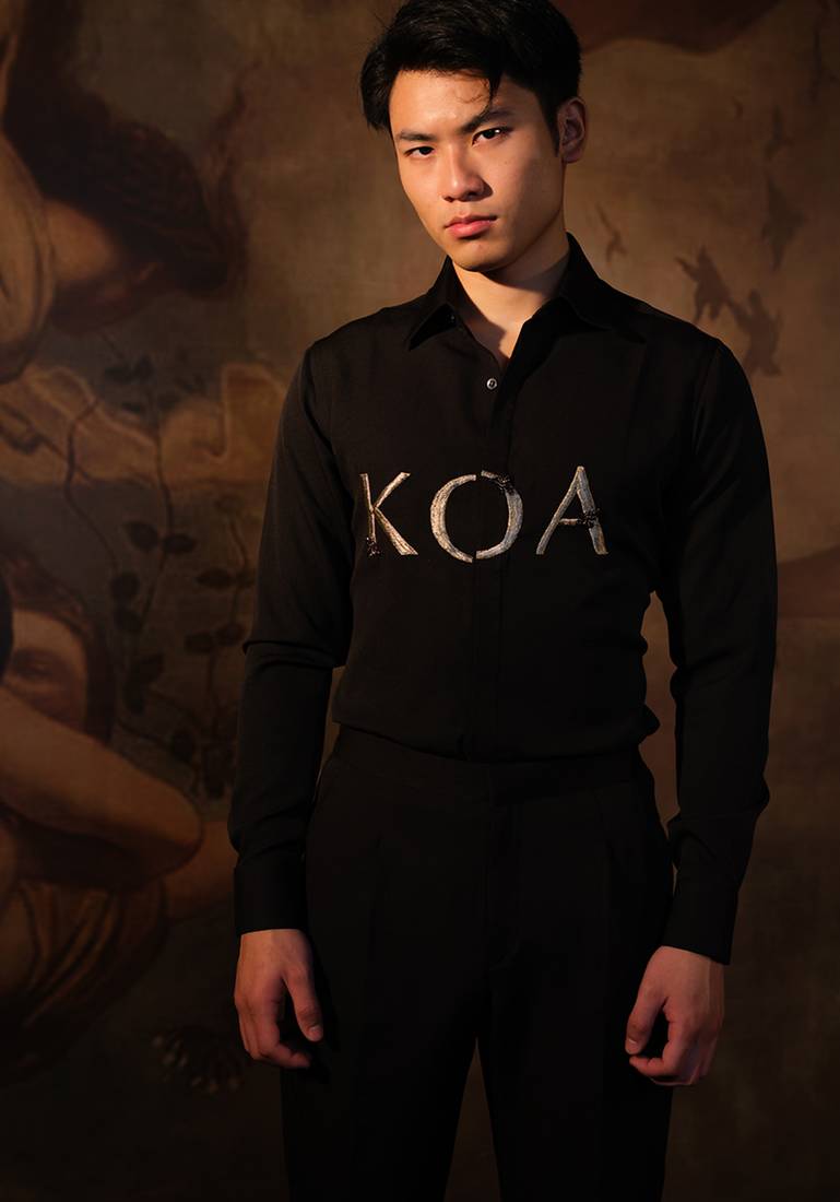 Black embroidered crepe shirt