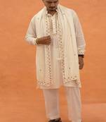Golden mirror work kurta with stole