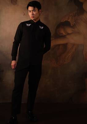 Black plain crepe shirt 2