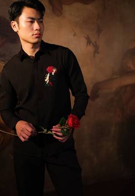 Black embroidered crepe shirt 1