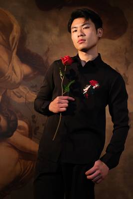 Black embroidered crepe shirt 2