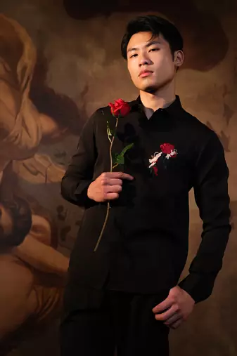 Black embroidered crepe shirt