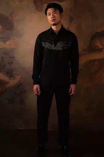 Black embroidered crepe shirt