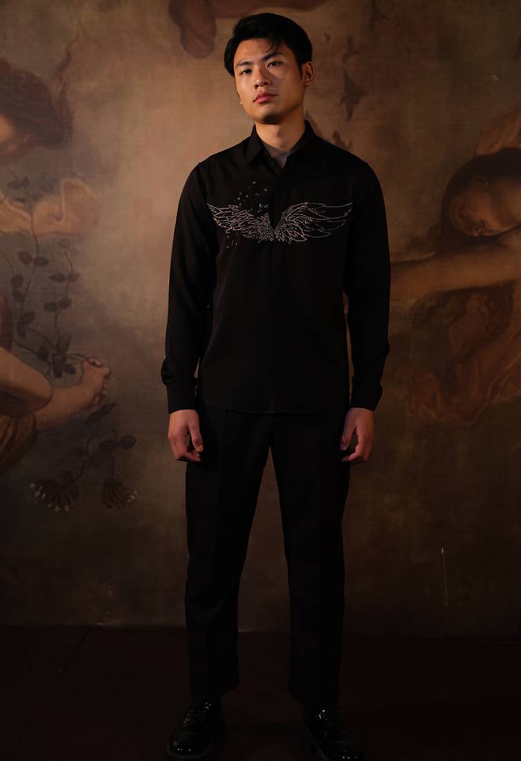 Black embroidered crepe shirt