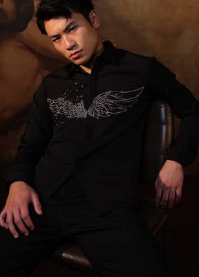 Black embroidered crepe shirt 2