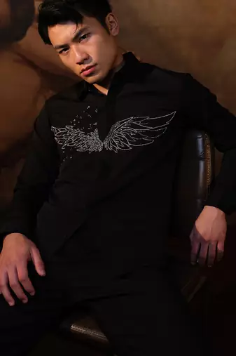 Black embroidered crepe shirt