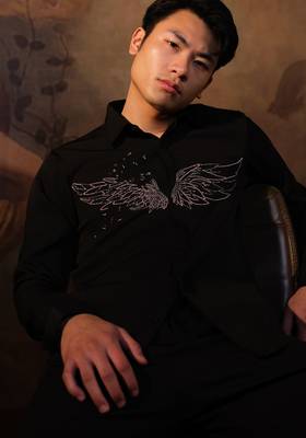 Black embroidered crepe shirt 3