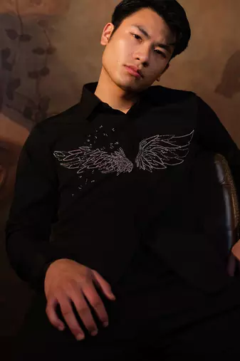 Black embroidered crepe shirt