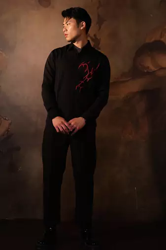 Black embroidered crepe shirt