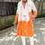 Cream to rust lotus kathawork kurta with stole