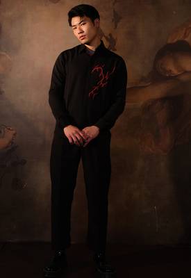 Black embroidered crepe shirt 2
