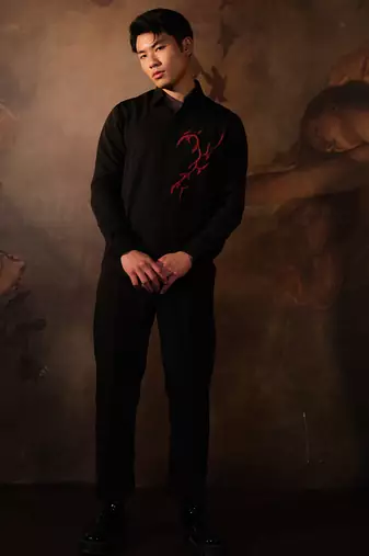 Black embroidered crepe shirt
