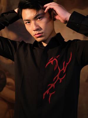 Black embroidered crepe shirt 3