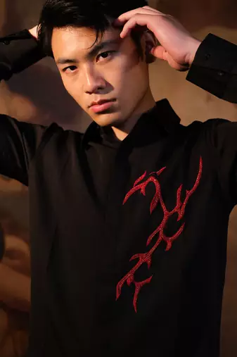 Black embroidered crepe shirt