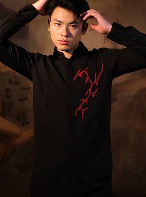 Black embroidered crepe shirt 4