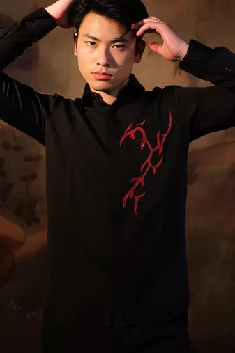 Black embroidered crepe shirt